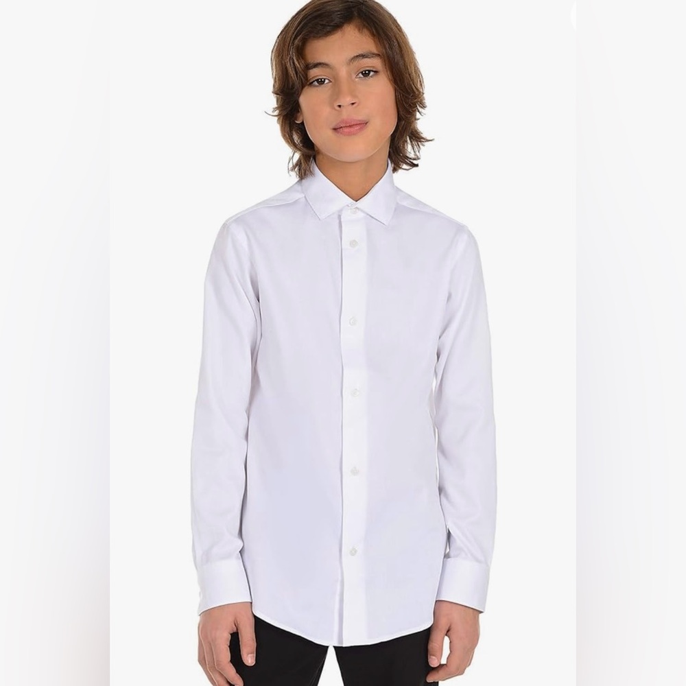 Boys Calvin Klein Dress Shirt White Button Up sz 7